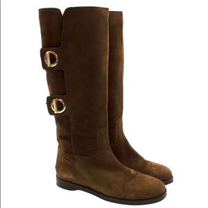 Jimmy Choo brown suede fur lined flat boots, 35 1/2